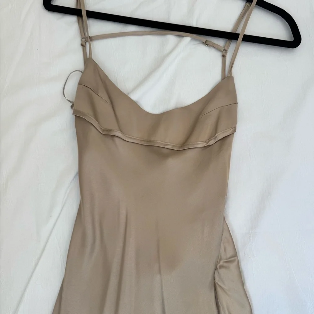 Zara Satin Slip Maxi Dress in Taupe Brown - Picture 2 of 4
